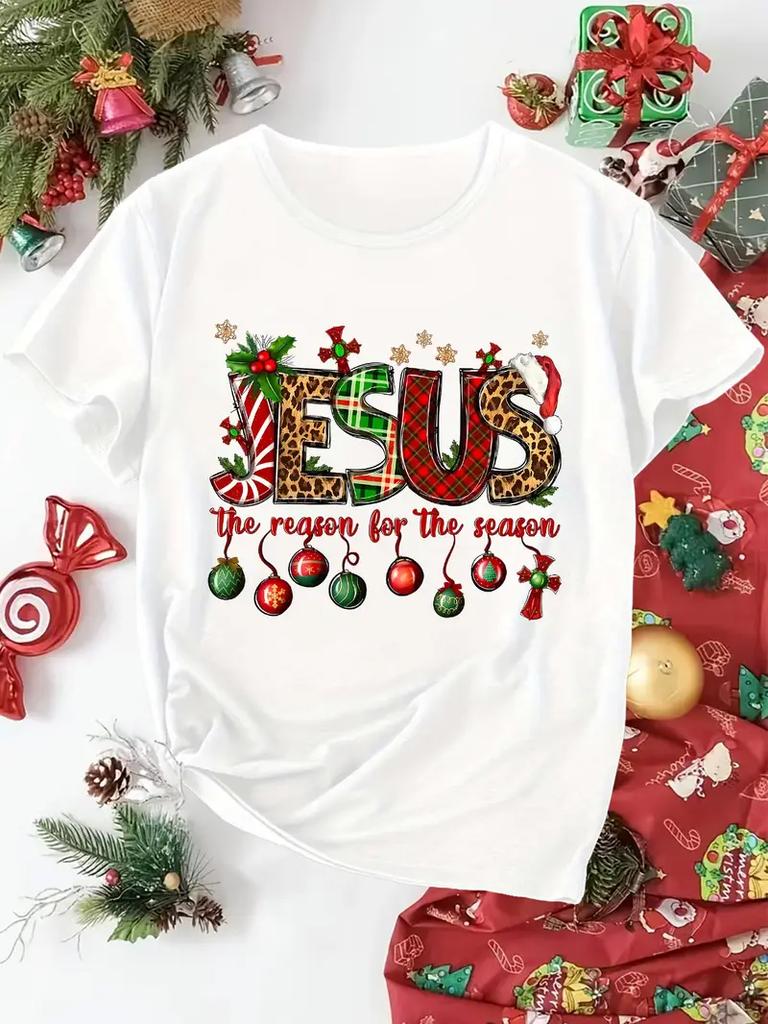Christmas TShirt for Women Casual Crew Neck Top with Slight Stretch Festive Graphic Tee AllSeason Short Sleeve Shirt