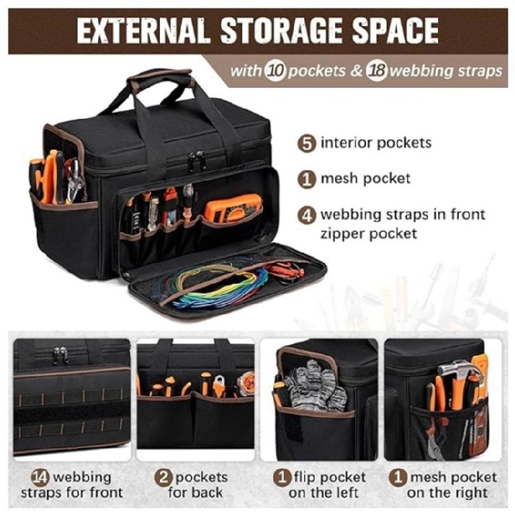 Oversized 14Inch Industrial Strength Tool Bag Bag Reinforced Handles Organized Storage For Contractors DIY