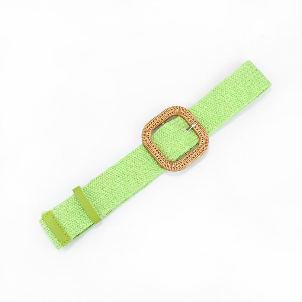 Bohemian Cotton And Linen Wind Pp Grass Woven Belt Women'S Round Square Buckle Dress Retro Women'S Belt