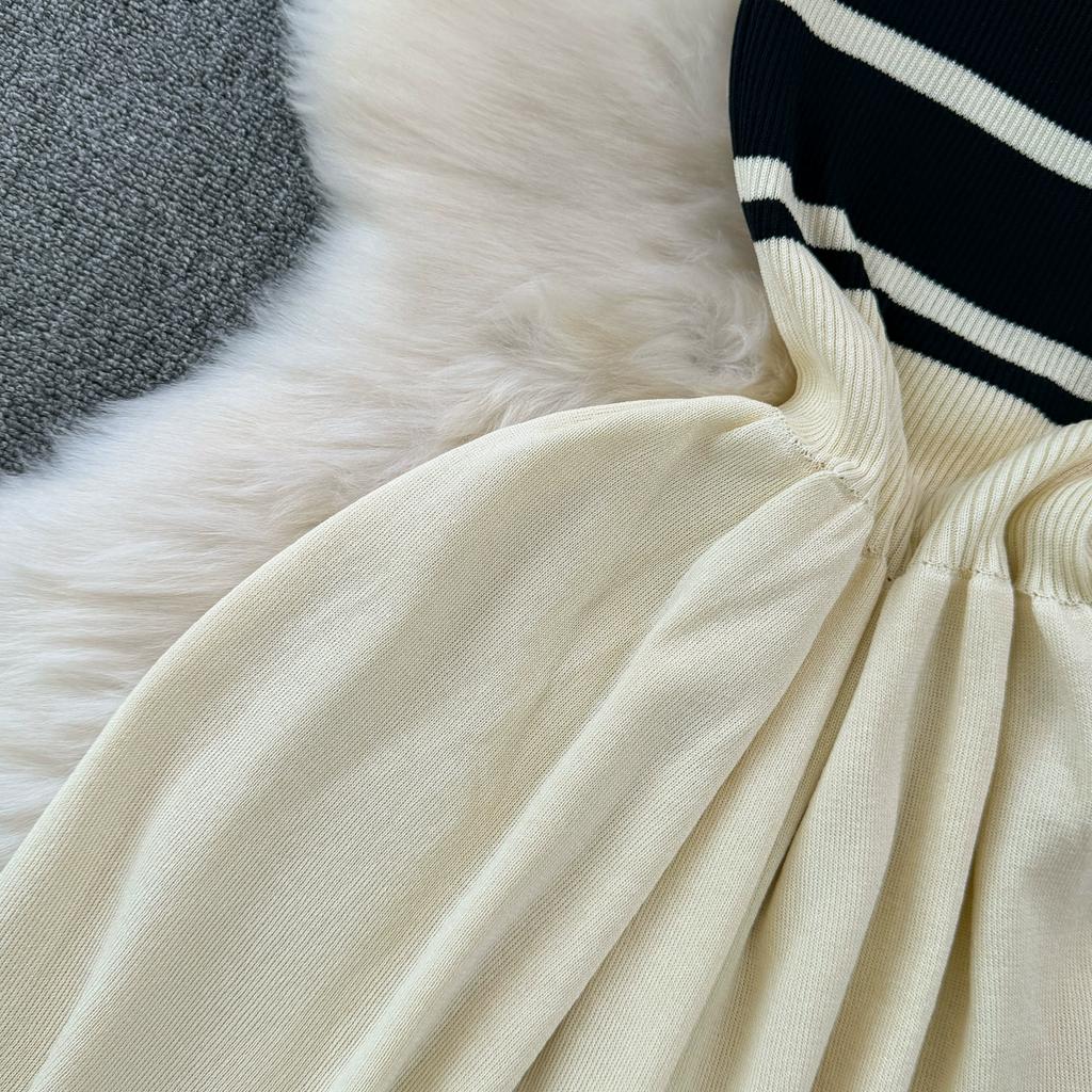 Summer Women Sleeveless Tank Knitted Striped Sweater Zipper Pullover Dresses