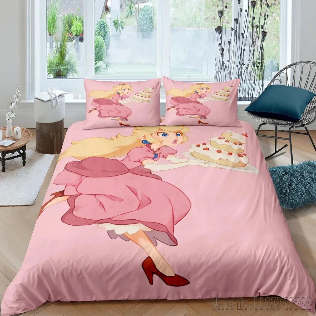 

Lovely Princess Peaches 3D Printed Duvet Cover Set HD Comforter Cover for Kids Bedding Sets Bedclothes Bedroom Decor US King 260x229cm