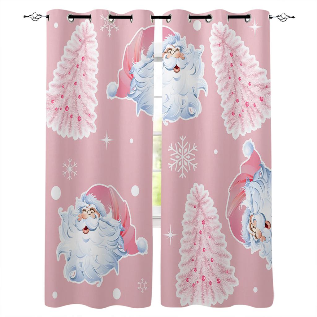 

Уникальный розовый мультфильм Санта-Клаус Рождественские оконные шторы для детей Спальня Гостиная Ванная комната Кухня Дверь Холл Домашний декор 2P W50 X H130(CM)X2&Grommet Top