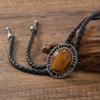 Vintage Metal Stone Black Hat Bolo Tie with Gemstones Leather Rope Pendant Necktie Jewelry Western Tie Western Necklace Costume