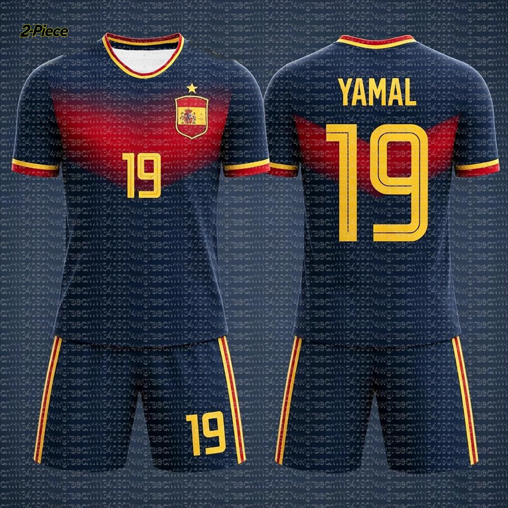 Kit Sportivo Asciugatura Rapida per Bambini Yamal Squadra Spagna Maglia Numero 19 Kit Sportivo da Ragazzo Nuovo Prodotto Per 2026 Set da Uomo e Donna