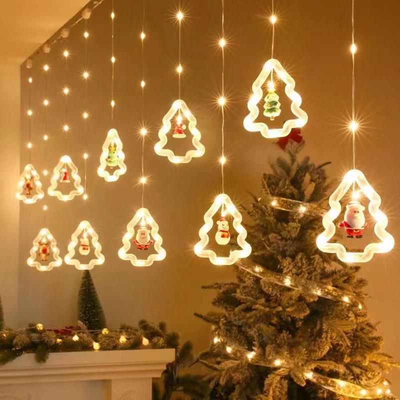 LED Santa Claus Christmas Curtain String Lights for Windows - Festive Cartoon Decoration