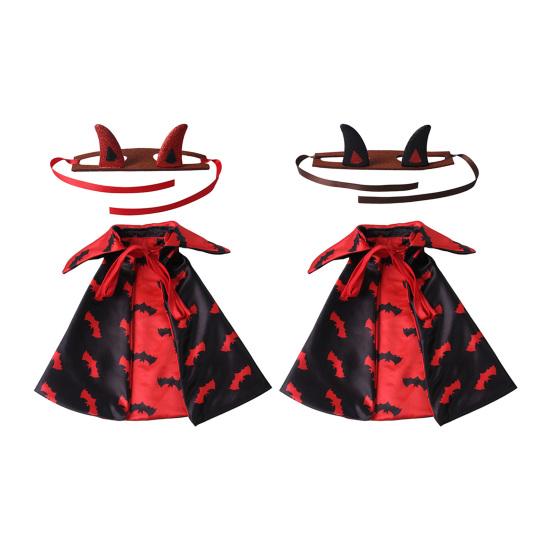 1 Set Gothic Devil Pet Clothes, Adjustable Devil Horn Headband Bat Print Cloak, Halloween Dog Devil Costume Set for Cats Dogs Party Outfit Cosplay