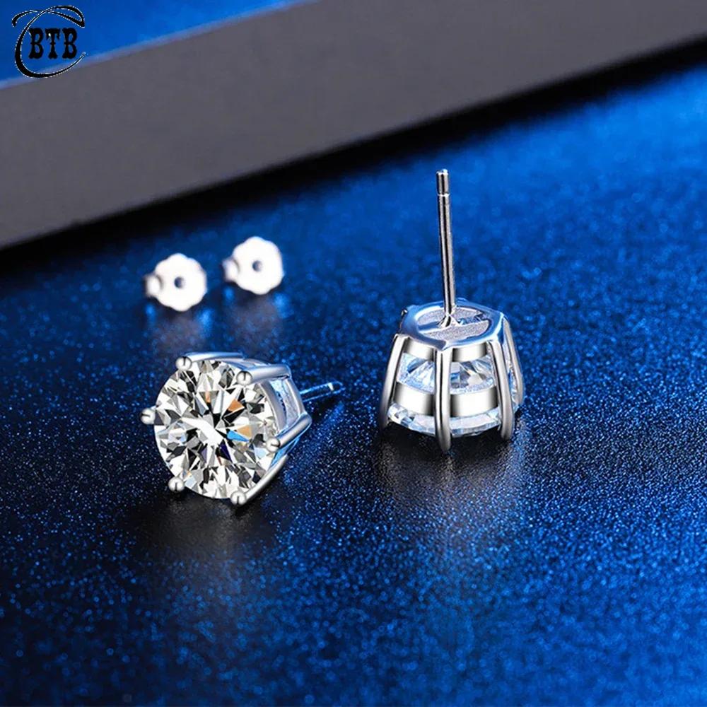 Cbtb 925 Silver GRA Certified 0.5-3CT Real Moissanite D Color VVS1 Six-jaw Stud Earrings Women Wedding Band Jewelry