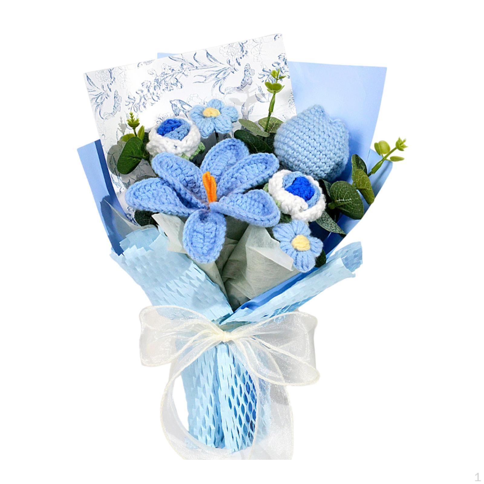 

Букет цветов крючком Искусственные цветы, ручная работа Декоративное украшение Завершено Ручная работа синий