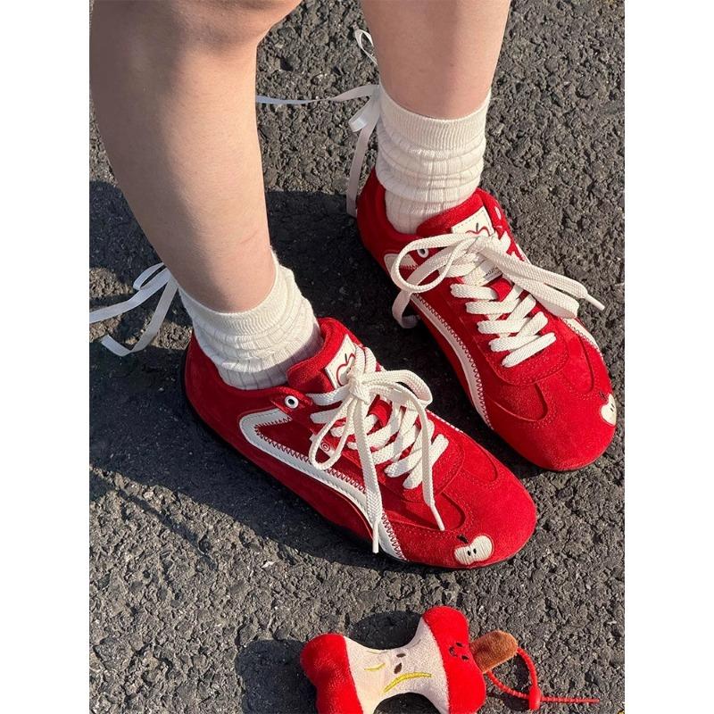 Edition Red Women's Spring New Versatile Round Head Casual Sneakers Lace-Up