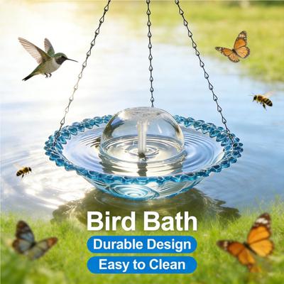 USB-Powered Fountain Bird Bath Hanging Bird Bath Fountain Outdoor Hummingbird Feeder Bath Bowl Attracts Wild Birds for Garden Decoration