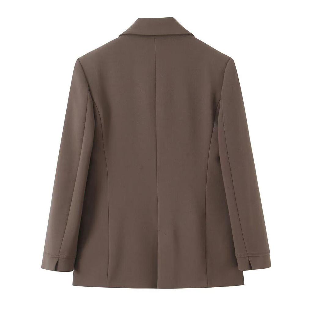 European Style Double-Breasted Padded Shoulder Suit Jacket & Zippered Tapered Pants Set