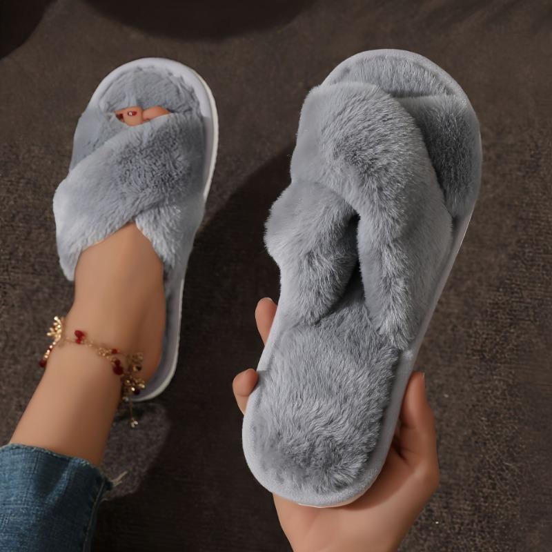 E E Cross Plush Large Fluffy Cross with Cotton Slippers Women's Fluffy Cotton Slippers