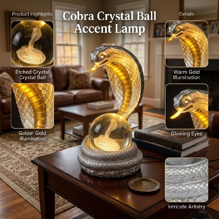 Cabinet Display Snake Figure Lamp with Globe Light Center, USB Cable, and Button Control for Desk or Shelf Use