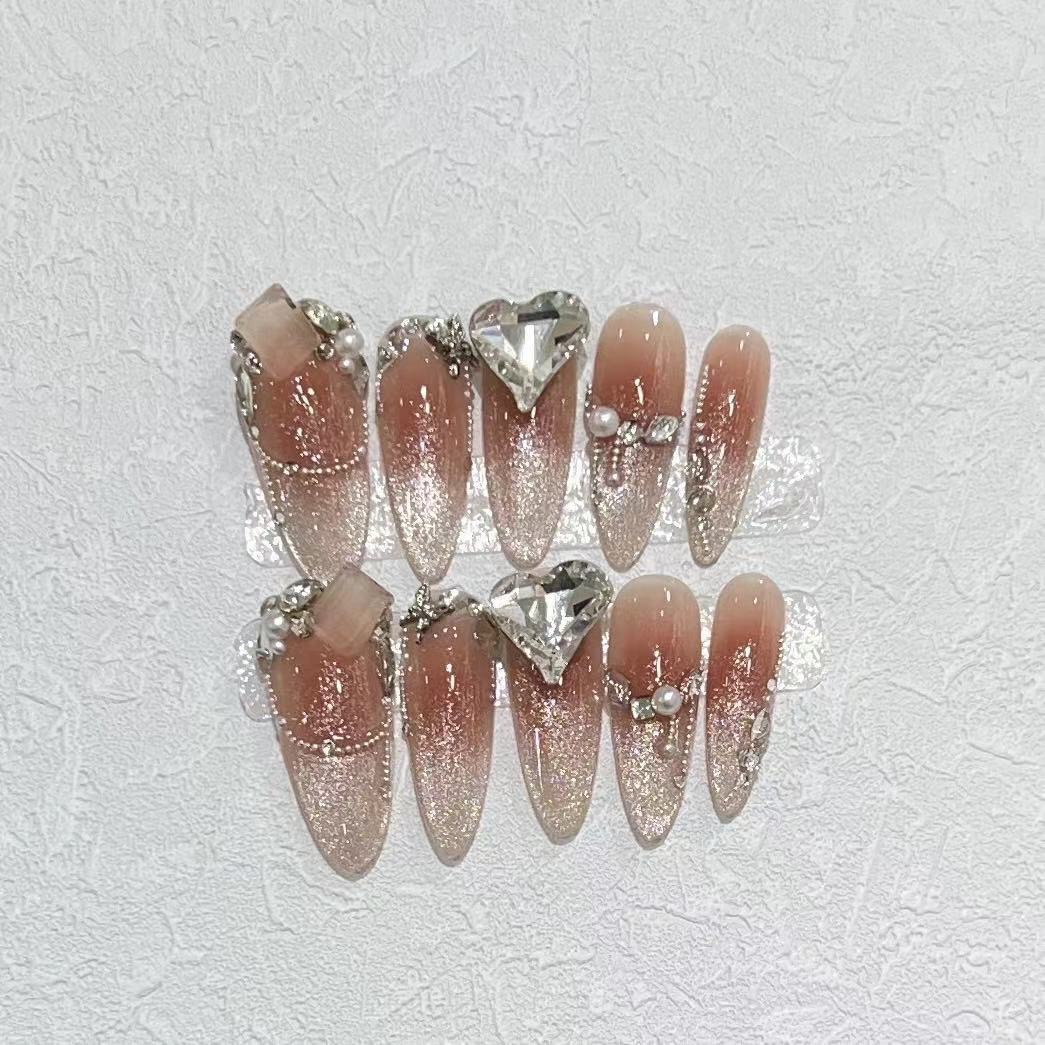 

Ношение брони Чистые ручной работы Накладные ногти Готовые Эльфийская принцесса Румяна Кошачий глаз Слепая любовь Бриллиант Длинный патч для нейл-арта Large L