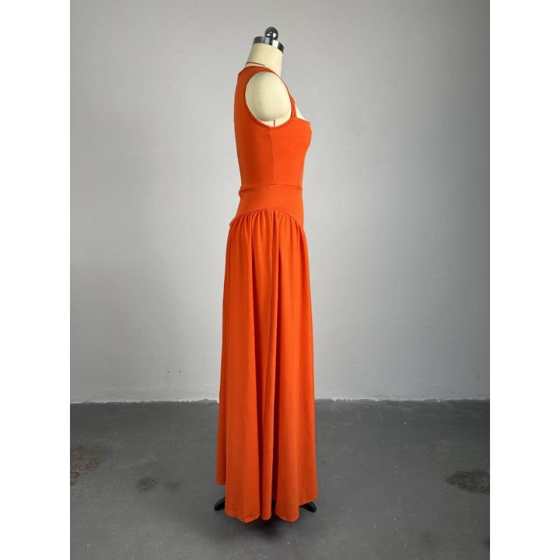 Dámské šaty Léto Nové Sladké a Roztomilé Kulatý Výstřih Dírkované Štíhlé Dlouhé Bez Rukávů Šaty