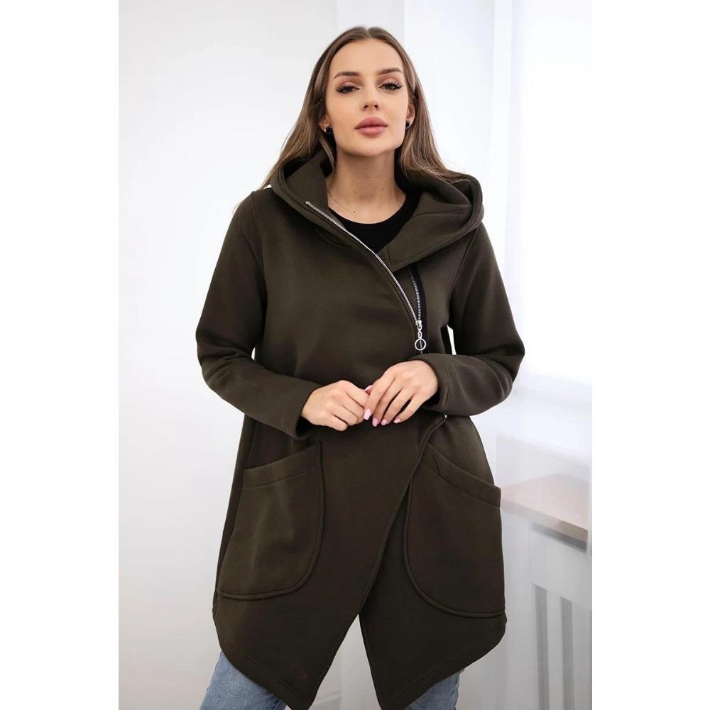 Hooded Sports Fleece Sweatshirt Casual Long-sleeved Zipper Jacket Women's Plus-size Solid Color Jacket