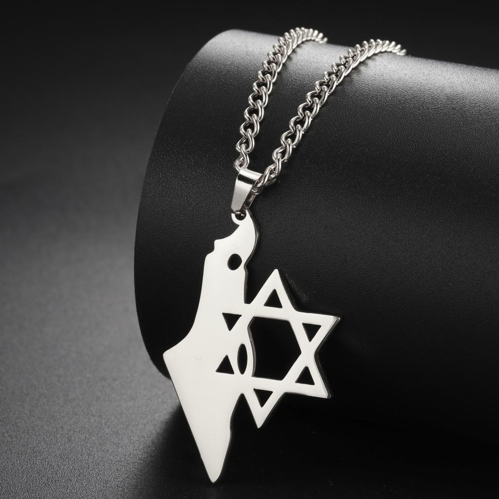 Collar Colgante Mapa de Israel Jeshayuan para Mujer Estrella Hexagrama Acero Inoxidable Colgante Símbolos Je Joyería Religiosa para Hombre