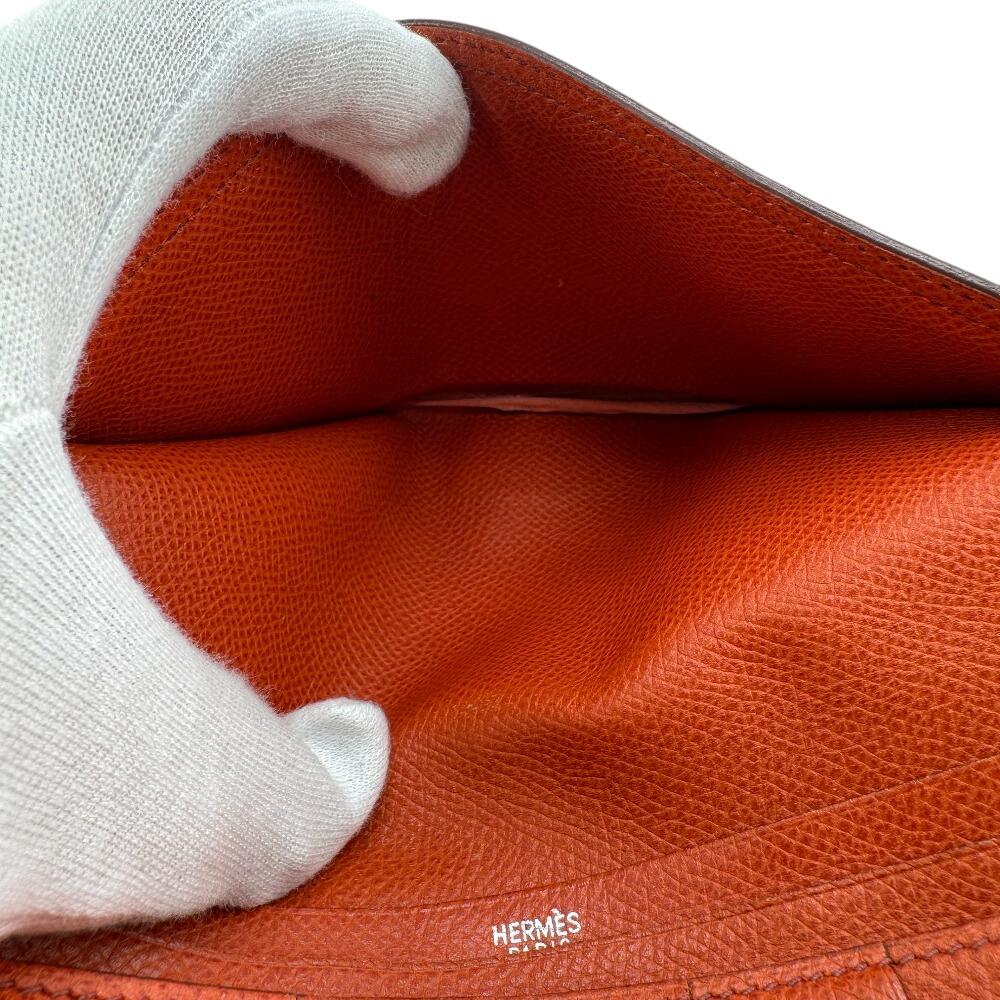 HERMES Long Wallet Tri-fold Epsom Bearn Dupri Purse Orange Epsom Women Used