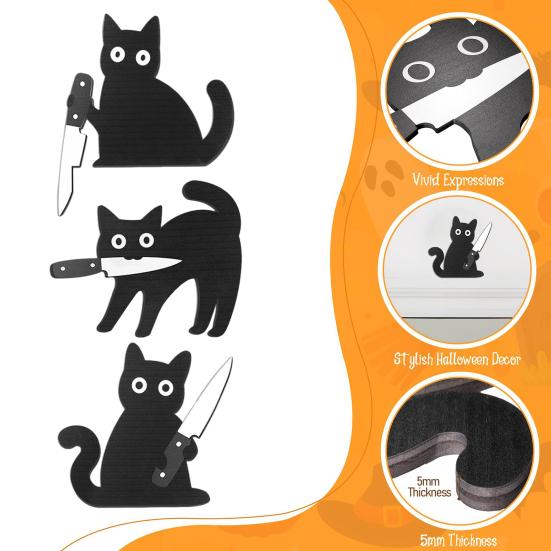 Black Cat Door Topper Halloween Door Frame Decoration Spooky Wooden Cat In Playful Poses