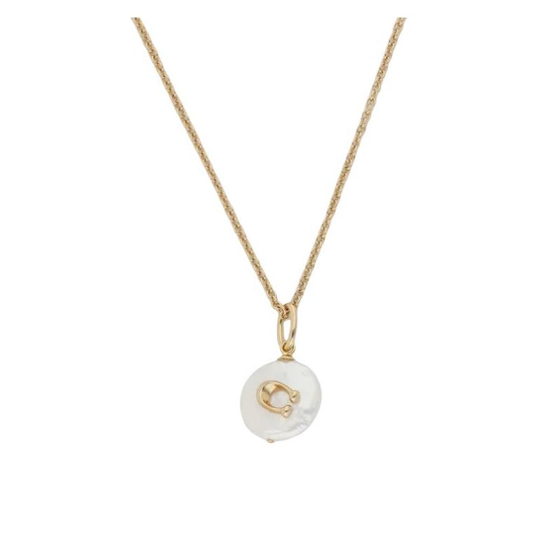 COACH Round design brass pearl necklace women s gold
