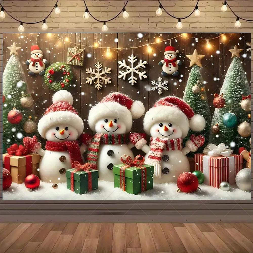 Merry Christmas Background Supplies Winter Snowman Santa Claus Backdrop Xmas Tree Party Decoration Christmas Photography Props