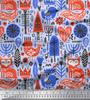 Soimoi Beige Poly Crepe Fabric Tree & Fox Folk Art Fabric Prints By Metre 42 Inch