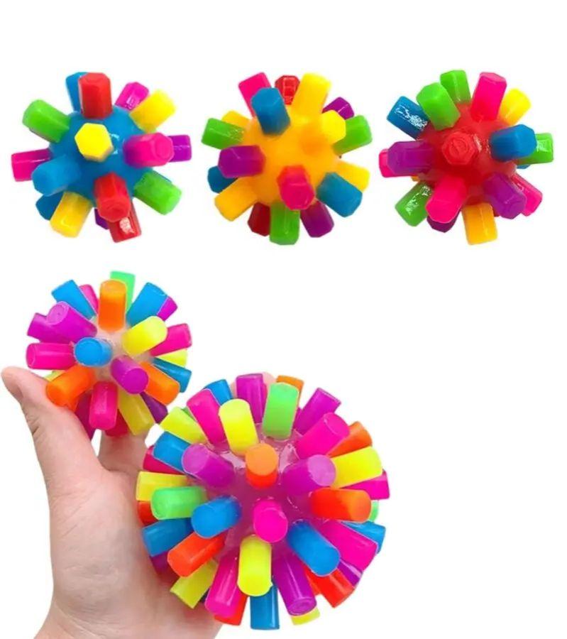 6Pcs Color Column Ball Sensory Ability Training Puzzle Elastic Rainbow Ball Fun Stress Relief Toy Children's Toy Pet Toy