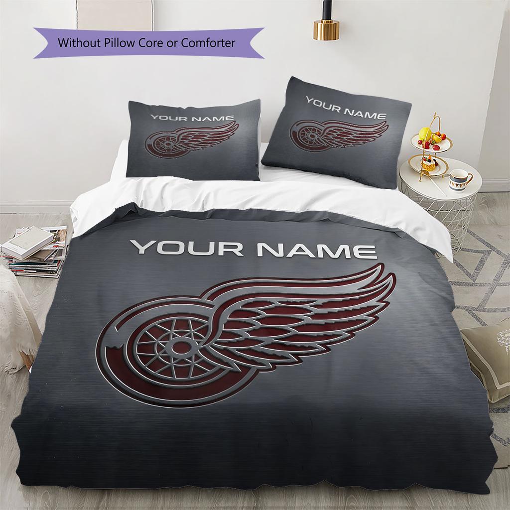 Custom Name,Detroit Red Wings Pattern Bedding Home Decoration Birthday Gift ( 1 Duvet Cover + 2 Pillowcase, Without Core),fan Merchandise.