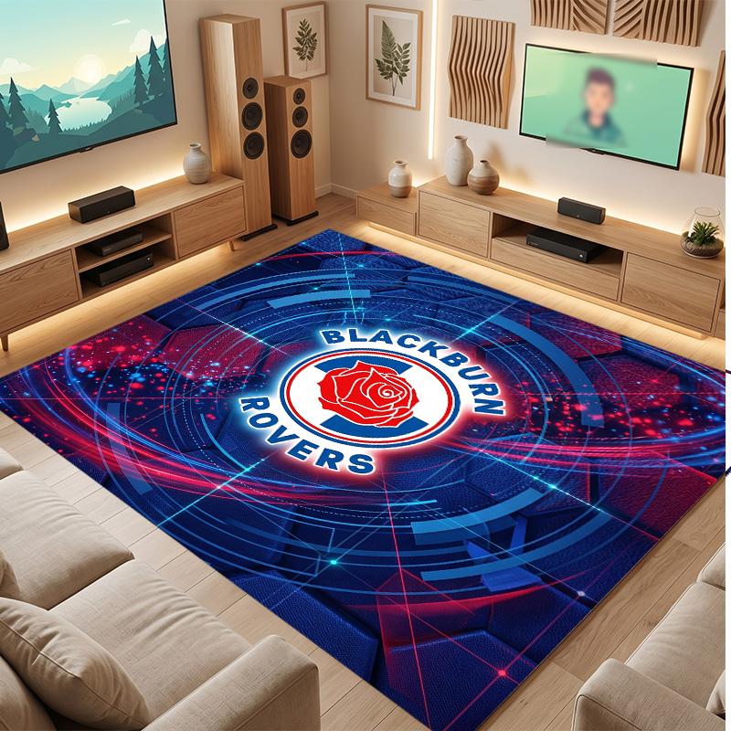 Blackburn Rovers Football Print Crystal Velvet Rug, Comfortable Water Absorbent Non Slip Indoor Floor Carpet