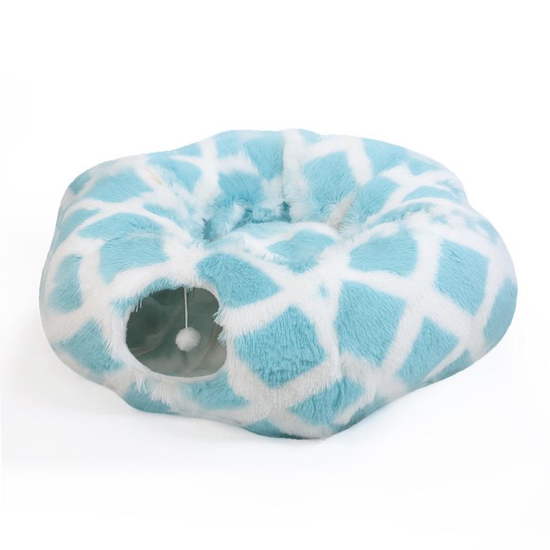 2-In-1 Foldable Warm Plush Cat Bed Donut Shaped Indoor Playing Sleeping Integrated Expand Cat Tunnel Playful Kittens Accessories