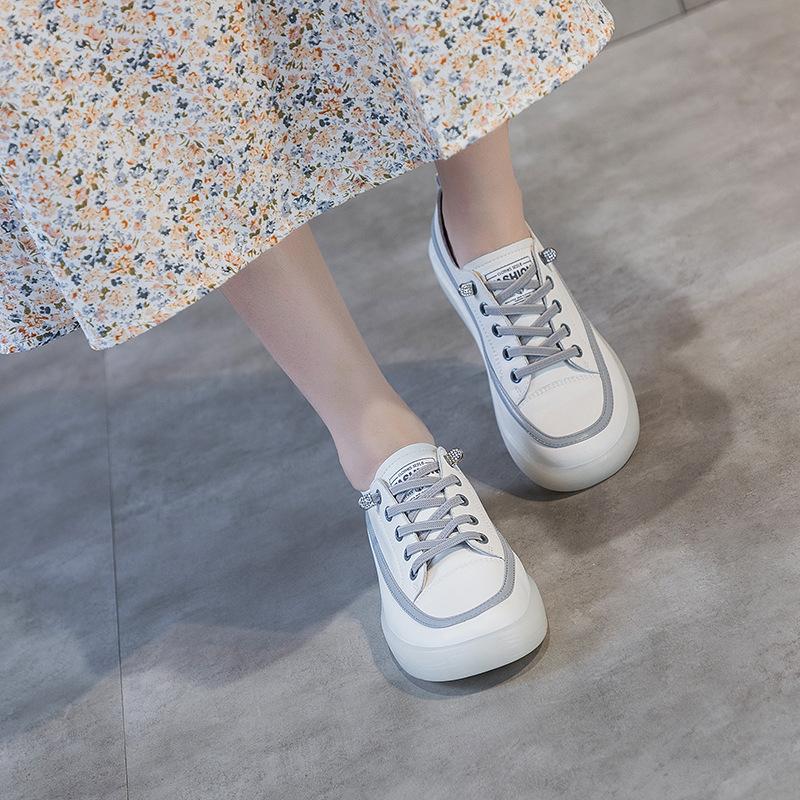 Fashion GKTINOO Women Sneakers Loafers Spring New Fashion Casual White Shoes Women Flat Lace Up Large Size 41 42 Nurse Shoes Women