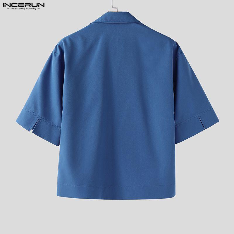 INCERUN Men Summer Half Sleeve Solid Color Loose Casual Shirts Tops