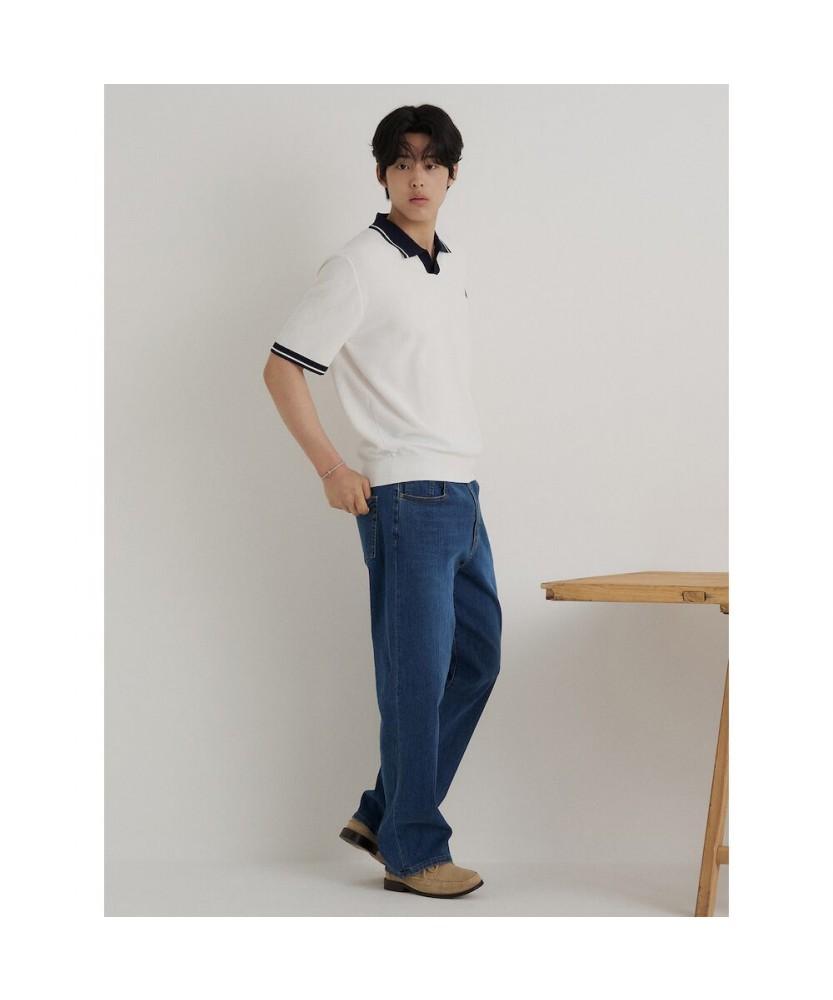 Binpolmen Tipping Open Collar Neck Knit White
