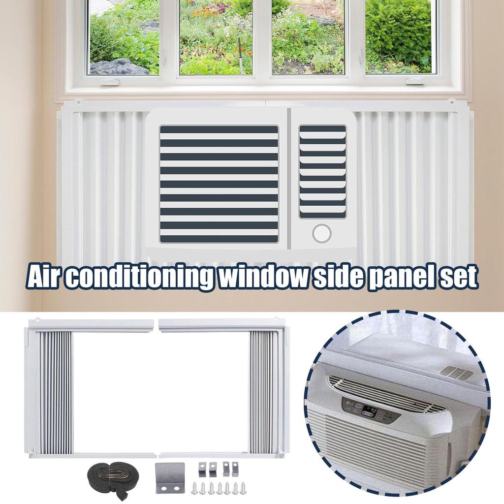 Window Air Conditioner Side Panels with Frame, Room AC Accordion Filler Curtain Kit Replacement Adjustable Removable Frame