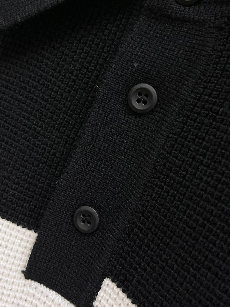 European Men's Luxury Knit Polo with Stripe Patchwork and Triangle Logo