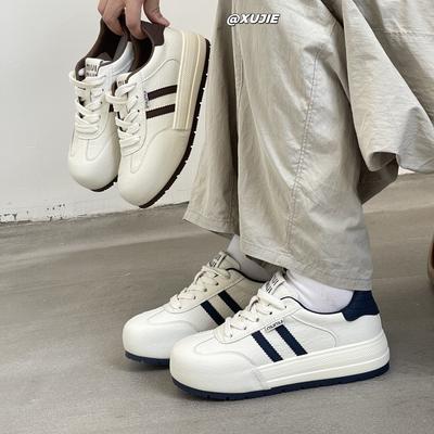 Leather German Training Shoes Women's 2025 Early Autumn New Round Head Platform Lace-up Fashion Cowhide Casual Sports Little White Board Shoes