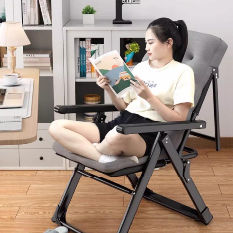 Portable Folding Chairs Office Chaise Lounge Living Room Metal Backrest Reclining Chair Household Single Person Relax Armchairs