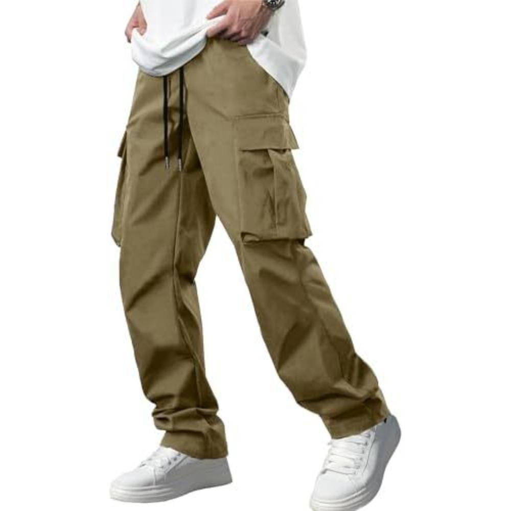 Men's Casual Cargo Pants Drawstring Multi-Pocket Tactical Trousers Outdoor Hiking Jogging Sports Pants