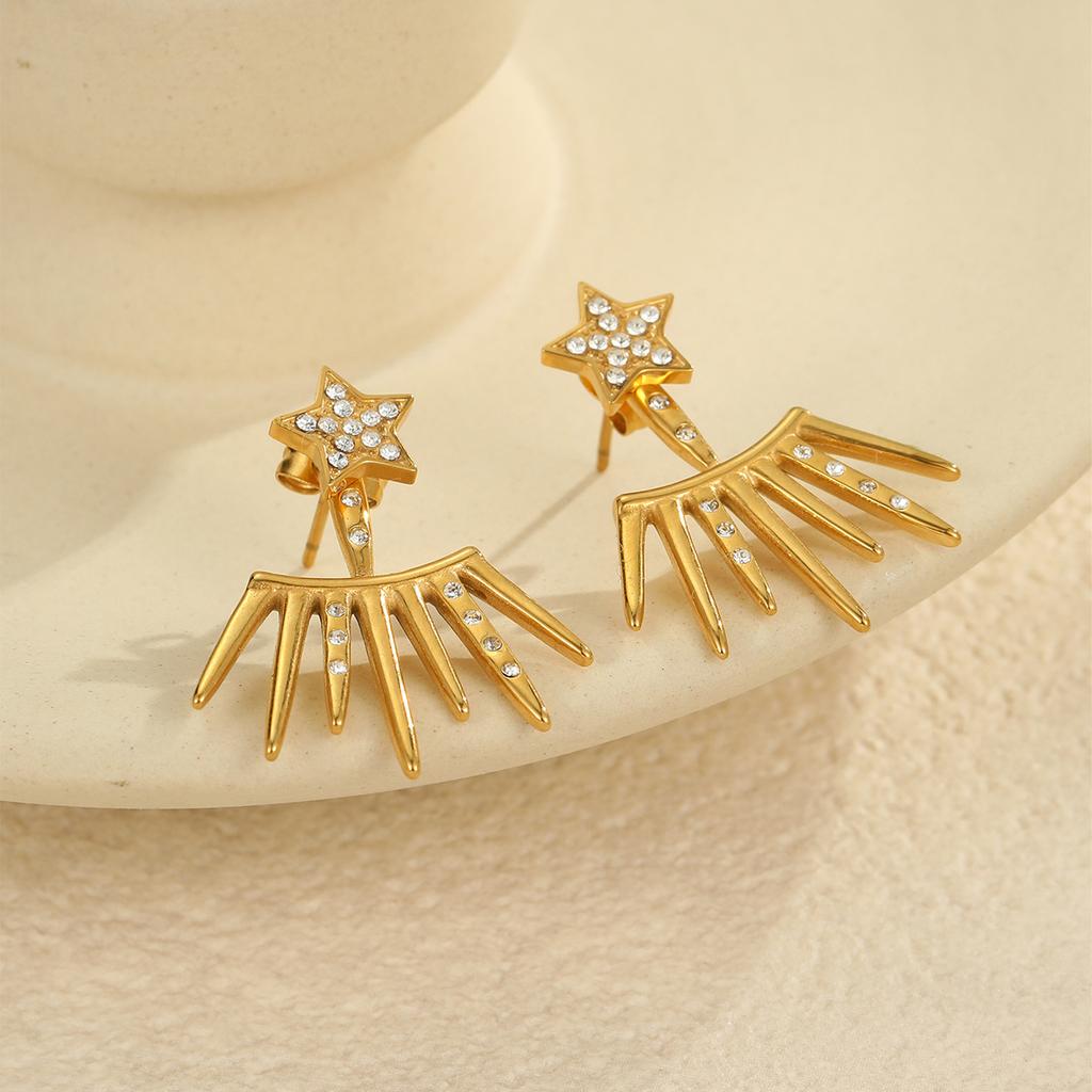 GEMCHIC Women's Gold Starburst Drop Earrings Stainless Steel Geometric Studs Fashion Jewelry
