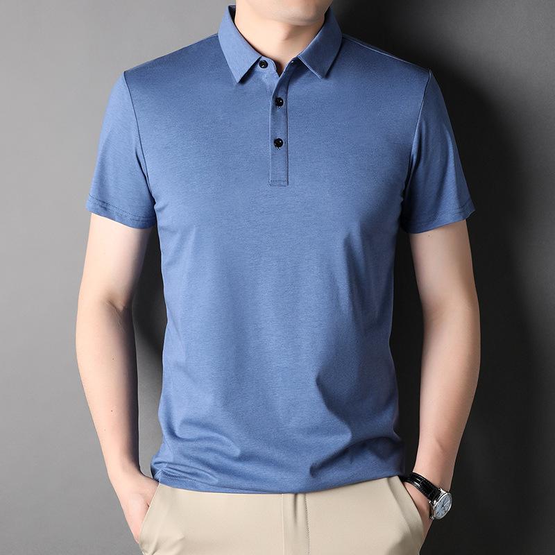 Summer Young Men's Half-sleeved Mulberry Silk Lapel Short-sleeved Polo Shirt Casual Solid Color Short-sleeved Men's T-shirt