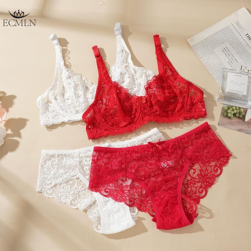 Sexy Lace Bra Suit Non-pad Women Ultra-thin Push-up Panty Set Delicate President for Girlfriend Cup B/C Plus Size 34-40 2PCS Set