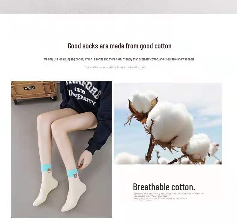 Langsha Women's Cotton Mid-Calf Socks - Autumn/Winter Breathable Odor-Resistant Chinese Style for All Seasons