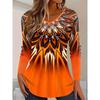 Gradient Geometric Print V-neck T-shirt, Casual Long Sleeved Top, Suitable for Spring and Autumn
