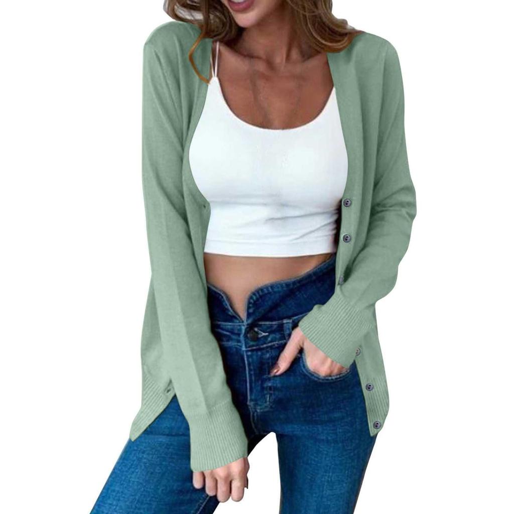 Women's Autumn Button Solid Color Long Sleeve Cardigan Women's Knit Sweater