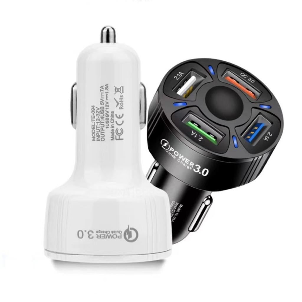 4 Ports Usb Car Charger Quick Charge 3.0 Qc 3.0 7a Fast Charging For Iphone 13 12 11 Xiaomi Huawei Samsung Phone Car Usb Charger
