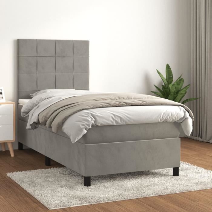 3143007 vidaXL Divan Bed and Mattress Light Grey 100x200cm Velvet