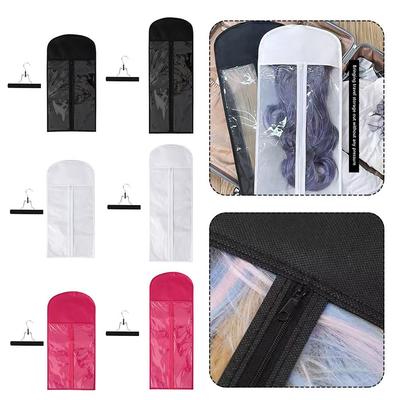 With Hanger Wig Storage Bag Water Dust-Proof Pink Color Wig Bag Custom Logo Wooden Hangers Wig Storage Organizer