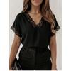 V-neck lace patchwork short-sleeve T-shirt women's summer new loose fashion top