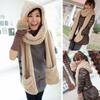 Cute Long Warm Plush Velvet 3 In 1 Hooded Scarf Pocket Gloves Hats