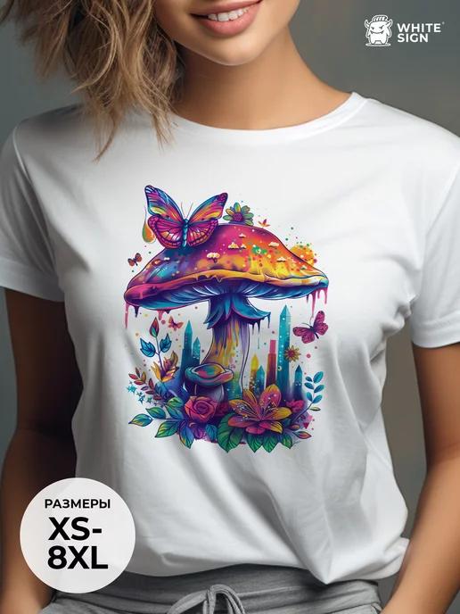 Oversized summer T-shirt with vibrant Fly Agaric print 2XL